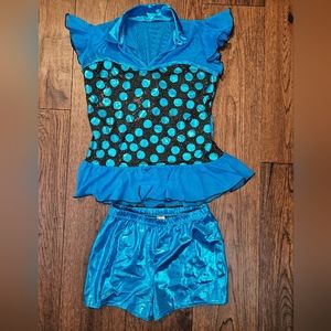 A Wish Come True Girl's Polka Dot Dance Costume Size XLC Blue Black